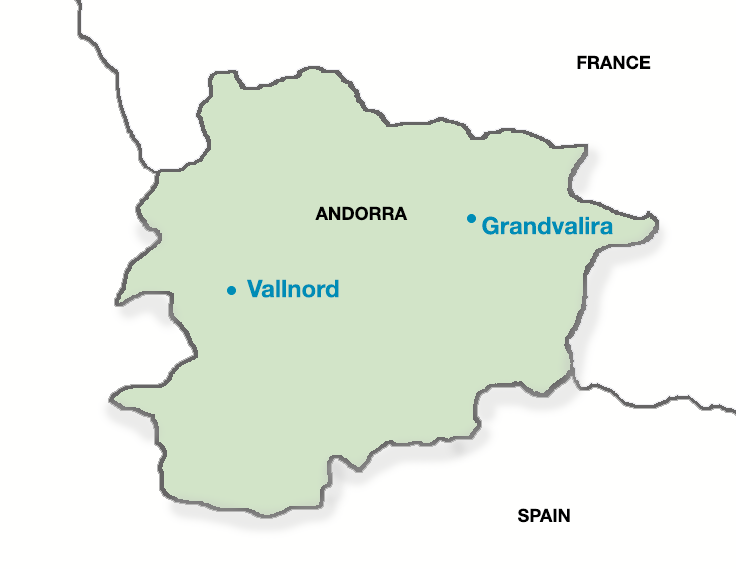 Map of Andorran ski resorts for skiing with PGL
